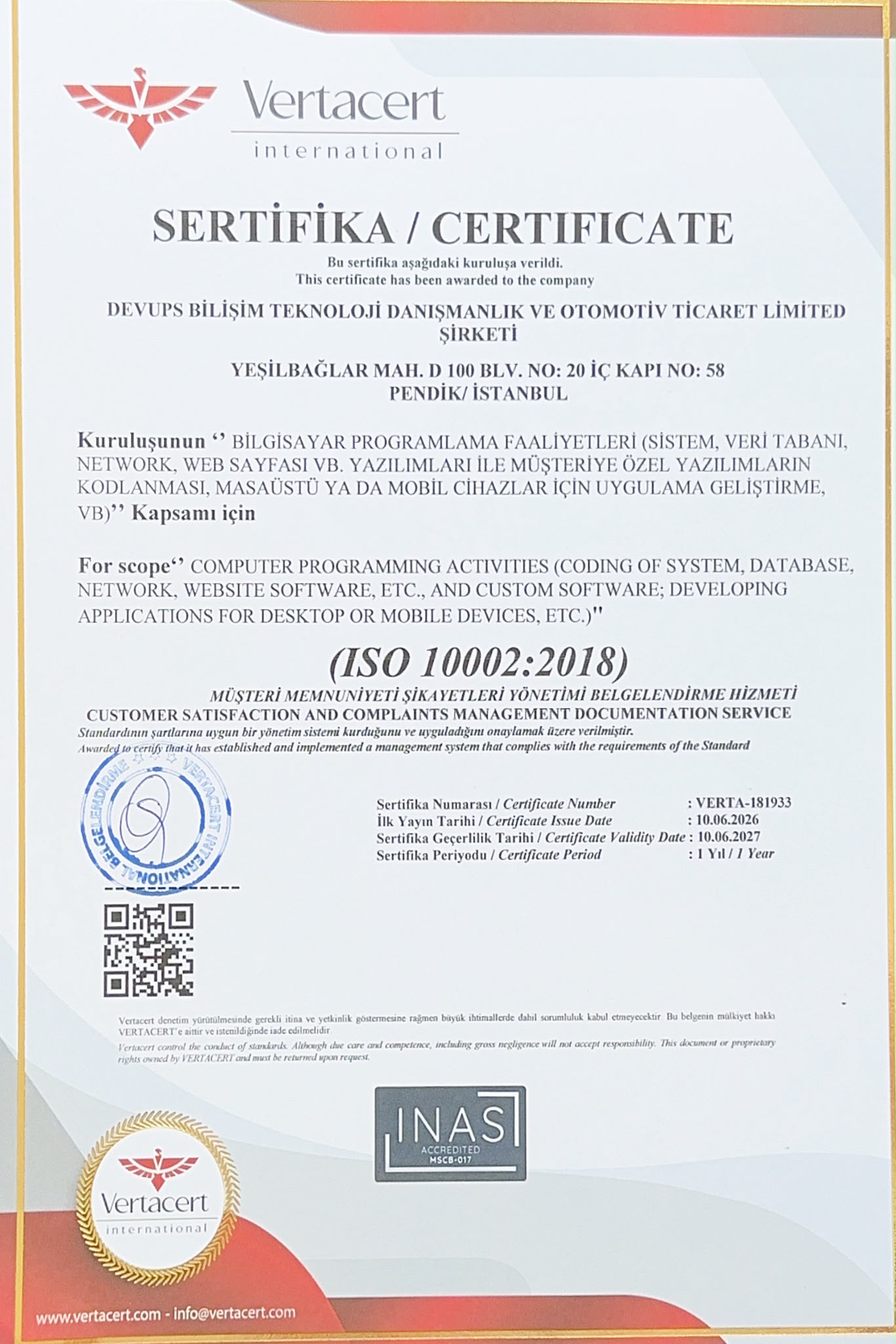 ISO 10002:2018 - Müşteri Memnuniyeti ve Şikayetleri Yönetim Sistemi Sertifikası